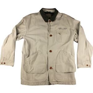 VTG LL Bean Cream Canvas Barn Coat Mens Sz L Crown Taylor Y2K Tech Summit